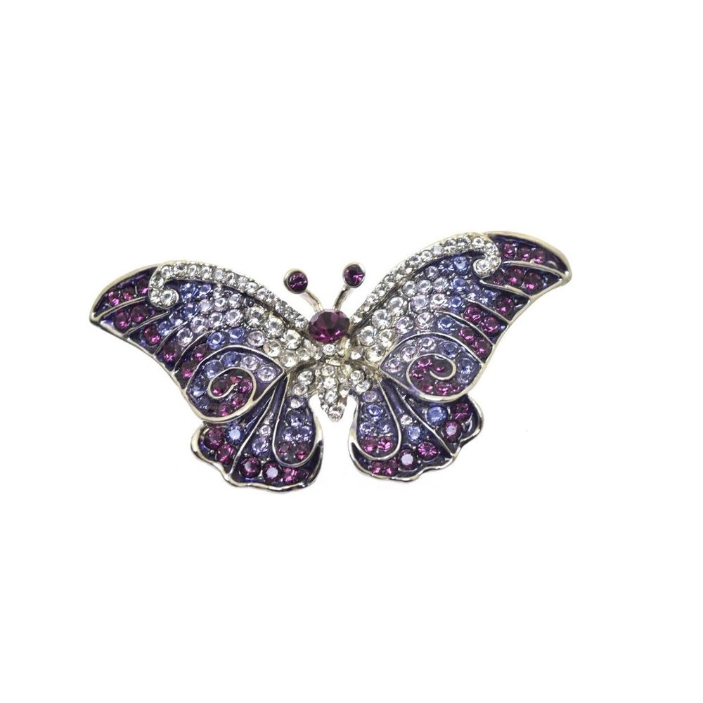 Alilang Empress Monarch Purple Ombre Butterfly Rhinestone Brooch 2.5" NEW